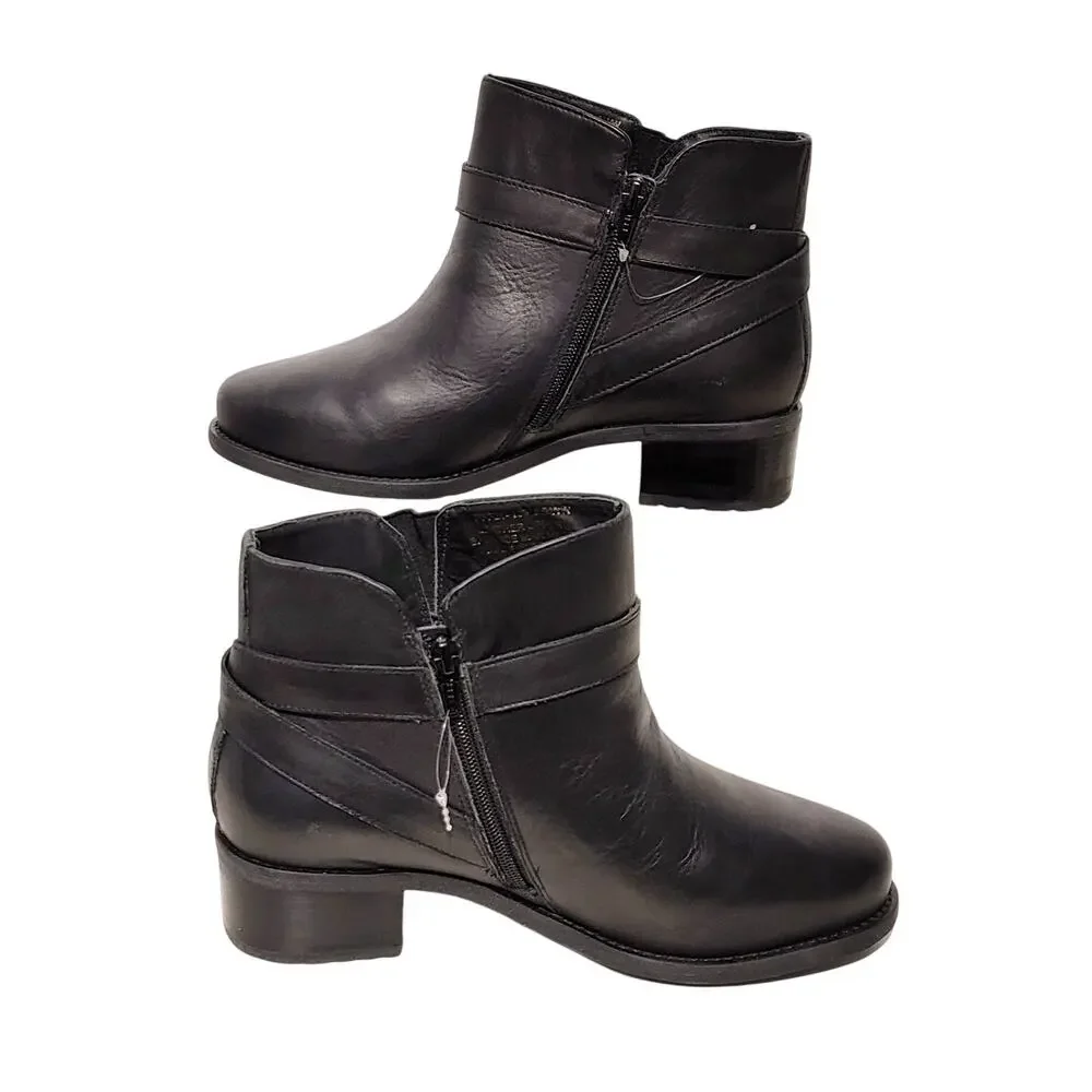 David Tate Centro Leather Waterproof Ankle Boots Side Buckle Black Womens 8.5WW